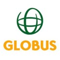 Grünes Globus-Logo über dem orangen Schriftzug GLOBUS auf weißem Hintergrund.