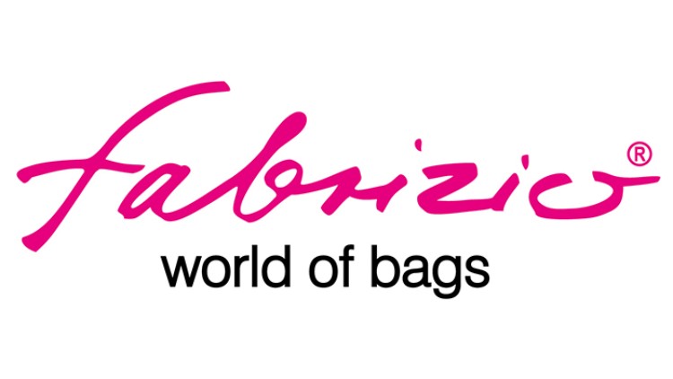 Schriftzug „Fabrizio“ in pink mit geschwungener Schrift, darunter „world of bags“ in schwarz mit klarer Schrift.