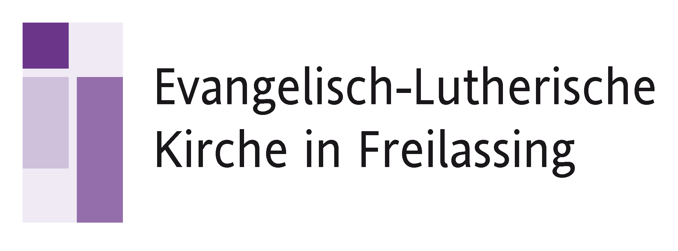 Logo der Evangelisch-Lutherischen Kirche in Freilassing mit lilafarbenem Kreuz und schwarzer Schrift auf weißem Hintergrund.