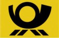 Schwarzes Posthorn-Logo mit gelbem Hintergrund und drei schwarzen Streifen darunter.
