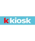 Das Logo zeigt den Schriftzug „k kiosk“ auf helblauem Hintergrund, wobei das „k“ rot und „kiosk“ weiß dargestellt ist.