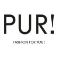 Schwarzer Schriftzug „PUR!“ über kleinerem Text „FASHION FOR YOU!“ auf weißem Hintergrund.