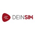 Ein rotes Icon mit weißen Balken links, daneben der schwarze Schriftzug DEIN und der rote Schriftzug SIM.