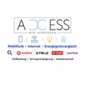Logo mit schwarzem Text „ACCESS Wir verbinden“, darunter Icons für Mobilfunk, Internet und Energie, sowie mehrere Anbieterlogos.