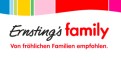Das Logo zeigt den Schriftzug „Ernsting’s family“ und darunter „Von fröhlichen Familien empfohlen“ auf weißem Hintergrund.