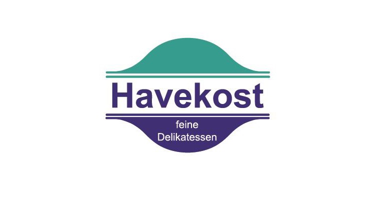 Das Logo zeigt den Schriftzug Havekost feine Delikatessen in lila, umgeben von grünen und lila geschwungenen Balken.
