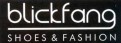 Weißer Schriftzug „blickfang SHOES & FASHION“ auf schwarzem Hintergrund mit dünner weißer Linie unter „blickfang“.