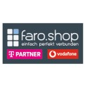 Logo von faro.shop mit grauem Hintergrund, den Schriftzügen „einfach perfekt verbunden“, „T Partner“ und „vodafone“.