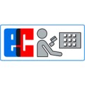 Das Bild zeigt das EC-Logo in Blau und Rot sowie eine Figur, die mit einer Karte an einem Tastenfeld eine Zahlung tätigt.