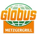 Das Logo zeigt eine grüne Weltkugel mit orangefarbenem GLOBUS-Schriftzug, darunter steht „METZGERGRILL“ auf orangefarbenem Hintergrund.