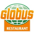 Grünes Globus-Logo mit orangener Schrift und der weißen Aufschrift \