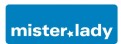 Weißer Text „mister*lady“ mit einem Sternsymbol zwischen den Wörtern auf blauem Rechteck.