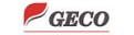 Logo mit rotem Blatt, schwarzem und rotem Schwung sowie dem Schriftzug GECO in schwarzen Großbuchstaben auf weißem Hintergrund.