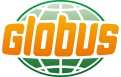Das GLOBUS-Logo zeigt den orangen Schriftzug „GLOBUS“ vor einer grünen und weißen Weltkugel mit grünem Rahmen.