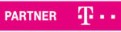 Ein pinkes Rechteck mit weißem Text „PARTNER“ links und dem Telekom-Logo „T-“ rechts.
