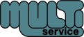 Türkisfarbenes Logo mit dem Wort „MULTI“ in dicken, runden Buchstaben oben und dem Wort „service“ in Schwarz darunter.
