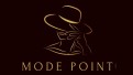 Goldene Linien zeichnen eine Person mit Hut und erhobener Hand, darunter steht der Schriftzug MODE POINT in goldenen Buchstaben.