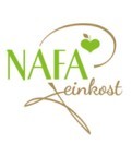 Das Logo zeigt den Schriftzug „NAFA Feinkost“ in Grün mit braunem Akzent und einem grünen Apfel als Herzform über dem „A“.
