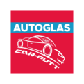 Rotes Logo mit weißem Auto, Text „CAR-PUTT“ und blauem Balken mit weißem Schriftzug „AUTOGLAS“.
