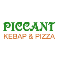 Grüner Schriftzug „PICCANT“ und darunter orangefarbener Text „KEBAP & PIZZA“ auf weißem Hintergrund.