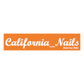 Weißer Schriftzug „California_Nails American Style“ auf orangefarbenem Hintergrund.
