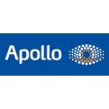 Weißer Schriftzug „Apollo“ und eine orange-blau gefärbte, ovale Punktgrafik auf blauem Hintergrund.