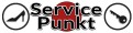 Das Bild zeigt ein Logo mit rotem Kreis in der Mitte, dem Schriftzug „Service Punkt“ und Symbolen für High-Heels und Schlüssel.