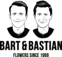 Zwei stilisierte Porträts in Schwarz-Weiß, darunter der Schriftzug „BART & BASTIAN FLOWERS SINCE 1969“.