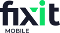 Schwarzer Schriftzug „fixit“ mit grünem Punkt über dem „i“ und einem grünen Dreieck im „x“, darunter das Wort „MOBILE“ in Schwarz.