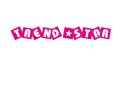 Pinkes Logo mit dem weißen Schriftzug TREND STAR, Buchstaben in schrägen, pinken Quadraten mit einem weißen Stern in der Mitte.