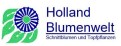 Logo mit einer stilisierten Blume in Blau und Grün, daneben der Text „Holland Blumenwelt, Schnittblumen und Topfpflanzen“.