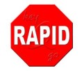 Rotes Achteck mit dem weißen Wort RAPID in Großbuchstaben, darüber kleiner „key“, darunter kleiner „go“ in geschwungener Schrift.