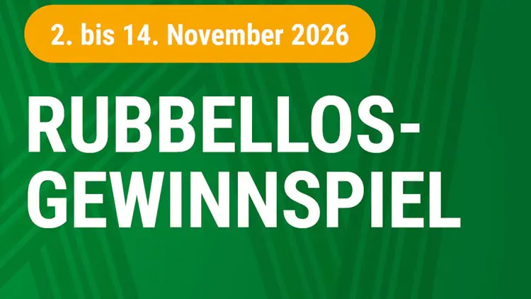 Grüne Grafik mit weiß-orange-gelber Zahl 60, GLOBUS Saarland-Logo und Text: 2. bis 14. November 2026 RUBBELLOS-GEWINNSPIEL.