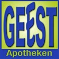 Blaues Wort „GEEST“ mit geschwungenem „E“ auf grünem Hintergrund, darunter gelber Schriftzug „Apotheken“ in grüner Box.