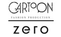 Schwarzer Schriftzug „CARTOON“ im oberen Bereich, darunter „FASHION PRODUCTION“, darunter schwarzer Schriftzug „zero“.