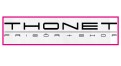 Schwarzer Schriftzug „THONET FRISÖR + SHOP“ auf weißem Hintergrund, umrandet von einem pinkfarbenen Rechteck.