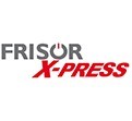 Das Logo zeigt den schwarzen Schriftzug „FRISÖR“ mit einem roten O in Form eines Knopfes sowie den roten Schriftzug „X-PRESS“.