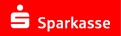 Weißes Sparkassen-Logo mit Schriftzug „Sparkasse“ auf rotem Hintergrund.