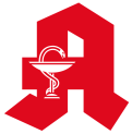 Rotes „A“ mit weißem Schlangensymbol um einen Becher auf transparentem Hintergrund, Symbol der deutschen Apotheken.