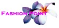 Der Schriftzug Fashion Point in pinker Schrift steht vor zwei stilisierten Blüten in Lila und Weiß mit orangefarbenem Verlauf.
