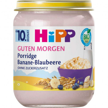 Bio Babynahrung Frühstücks-Porridge, Banane/Blaubeere/Haferbrei