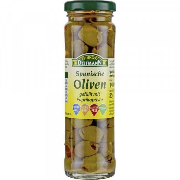 Grüne Oliven mit Paprika