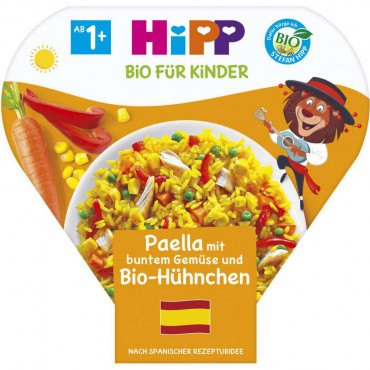 Bio Kinder Gericht Paella mit Gemüse und Bio-Huhn