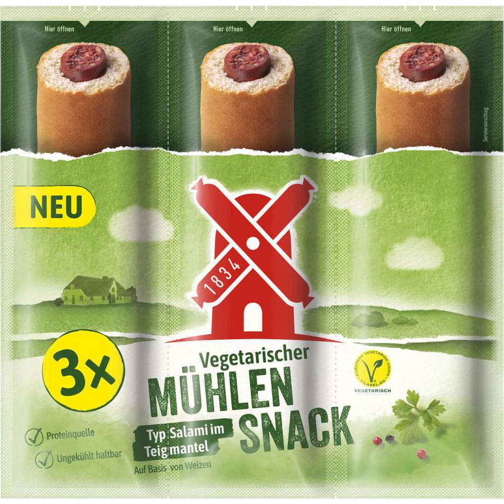 Vegetarischer Mühlen Snack Salami-Sticks im Brot von Rügenwalder Mühle