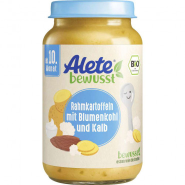 Babynahrung, Bio Rahmkartoffeln mit Blumenkohl & Kalb
