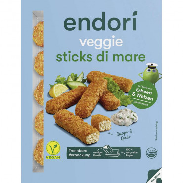 Vegane veggie sticks di mare, auf Basis von Erbsen & Weizen