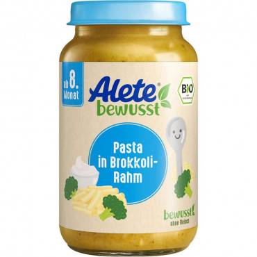 Bio Babynahrung Menü bewusst, Pasta in Brokkoli-Rahm