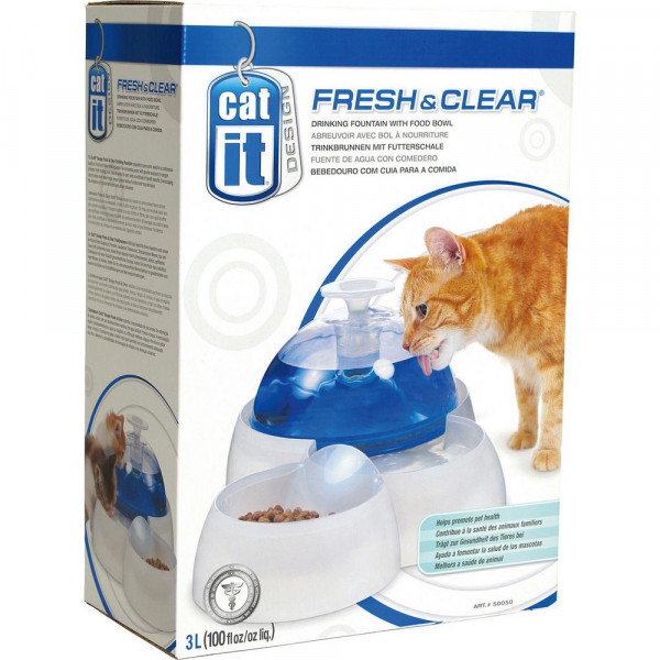 Katzen Trinkbrunnen mit Futterschale Fresh & Clear