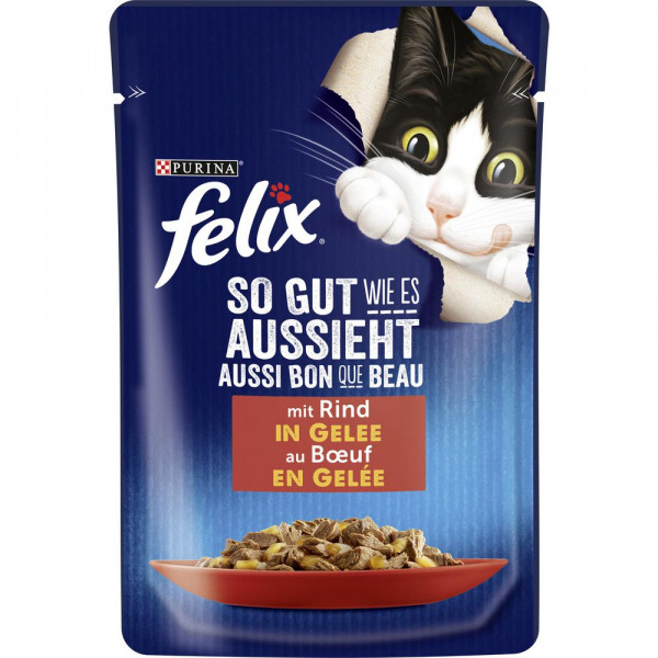 Katzen-Nassfutter Felix, So gut wie es aussieht, Rind in Gelee