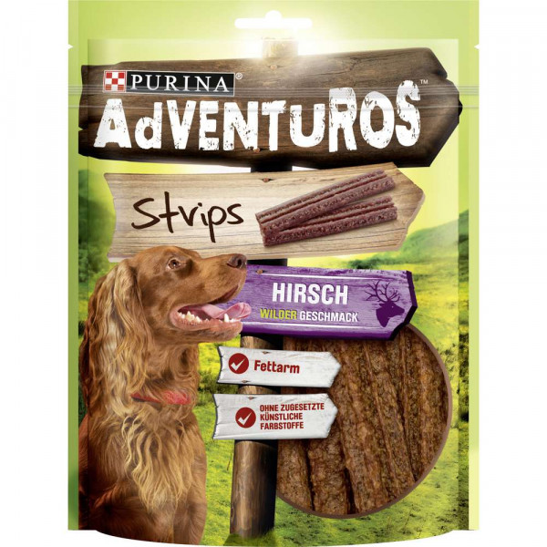 Hunde-Snack Adventuros Strips, Hirsch